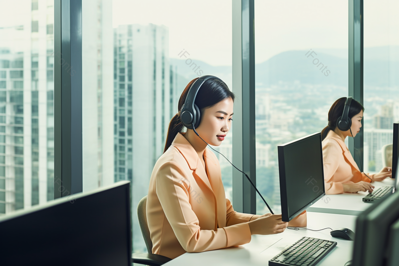 职场女客服在办公室工作中接听客户电话服务,高清,摄影图,摄影图片,图片大全,摄影图免费下载